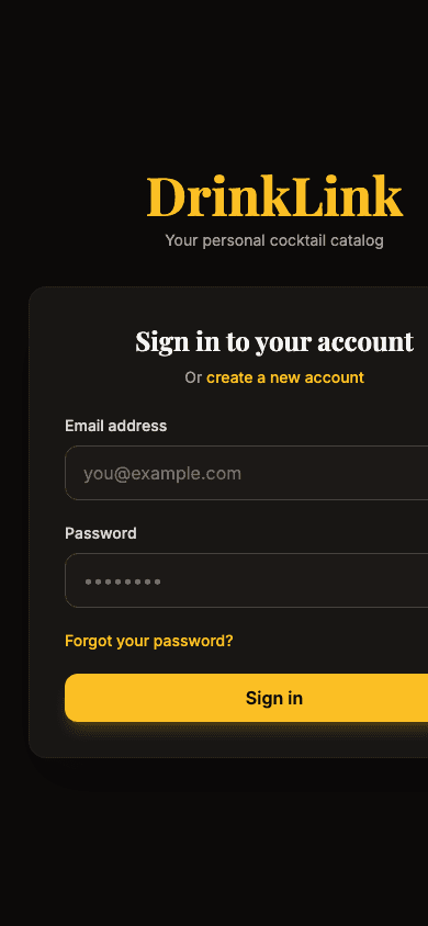 DrinkLink sign-in on a phone