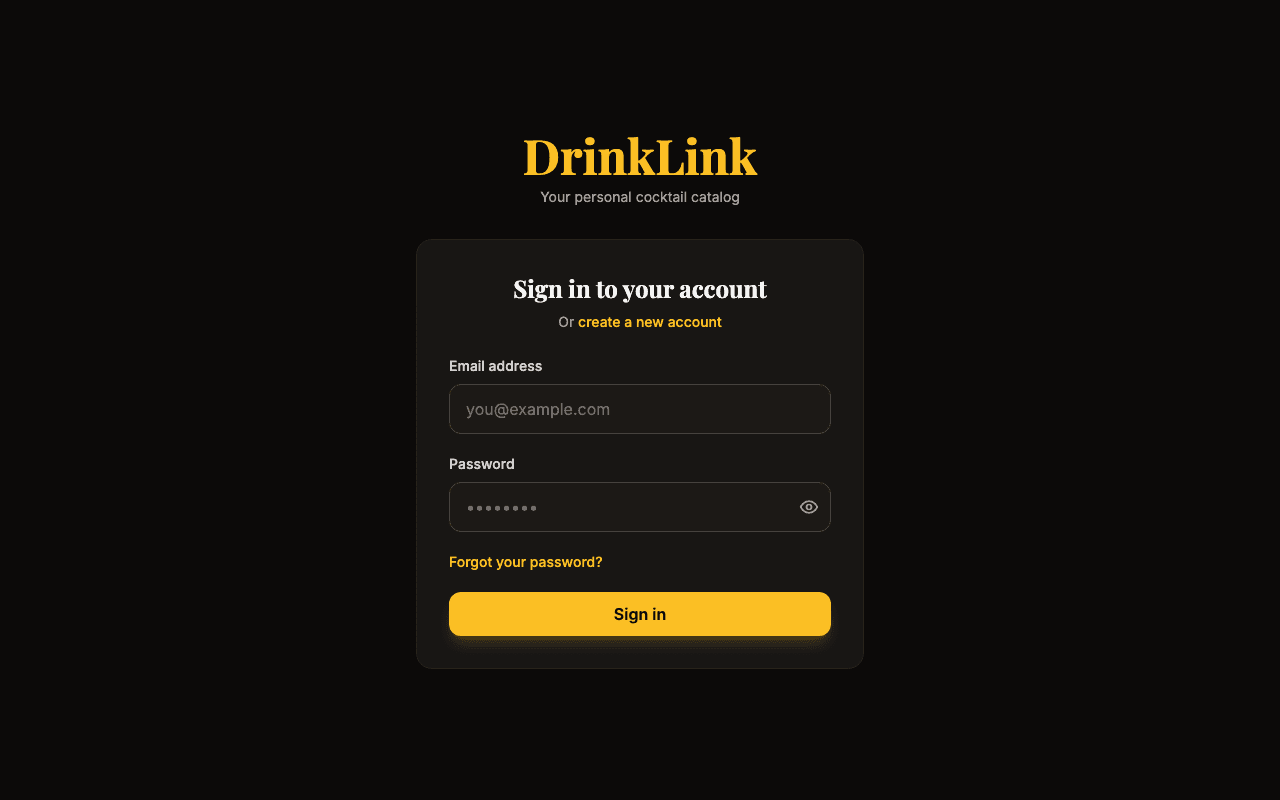 DrinkLink sign-in on desktop