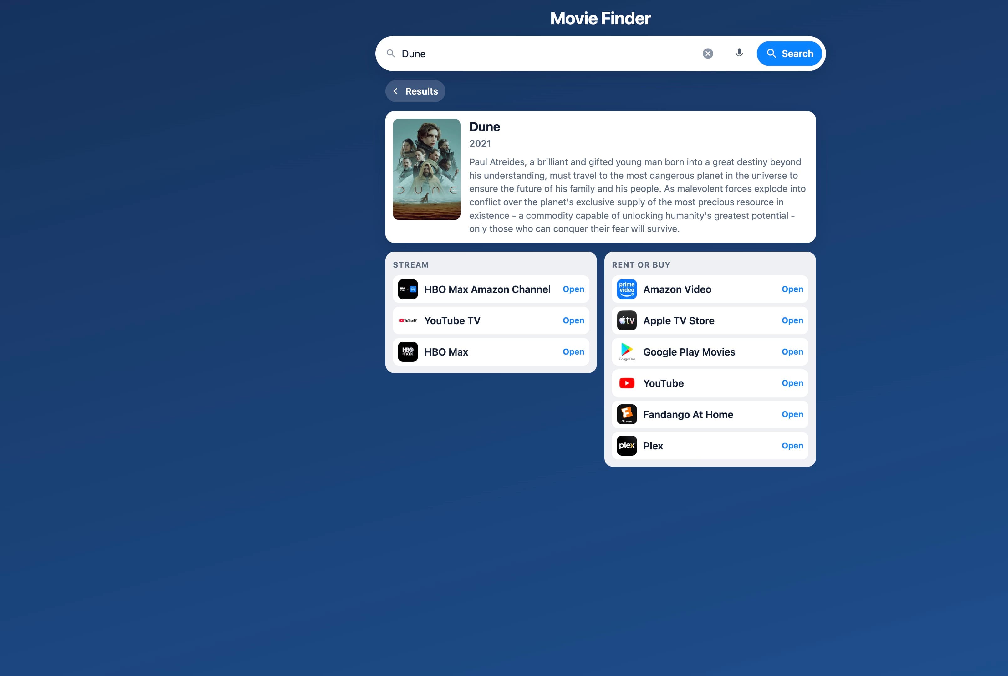 Stream and rent-or-buy options for Dune 2021