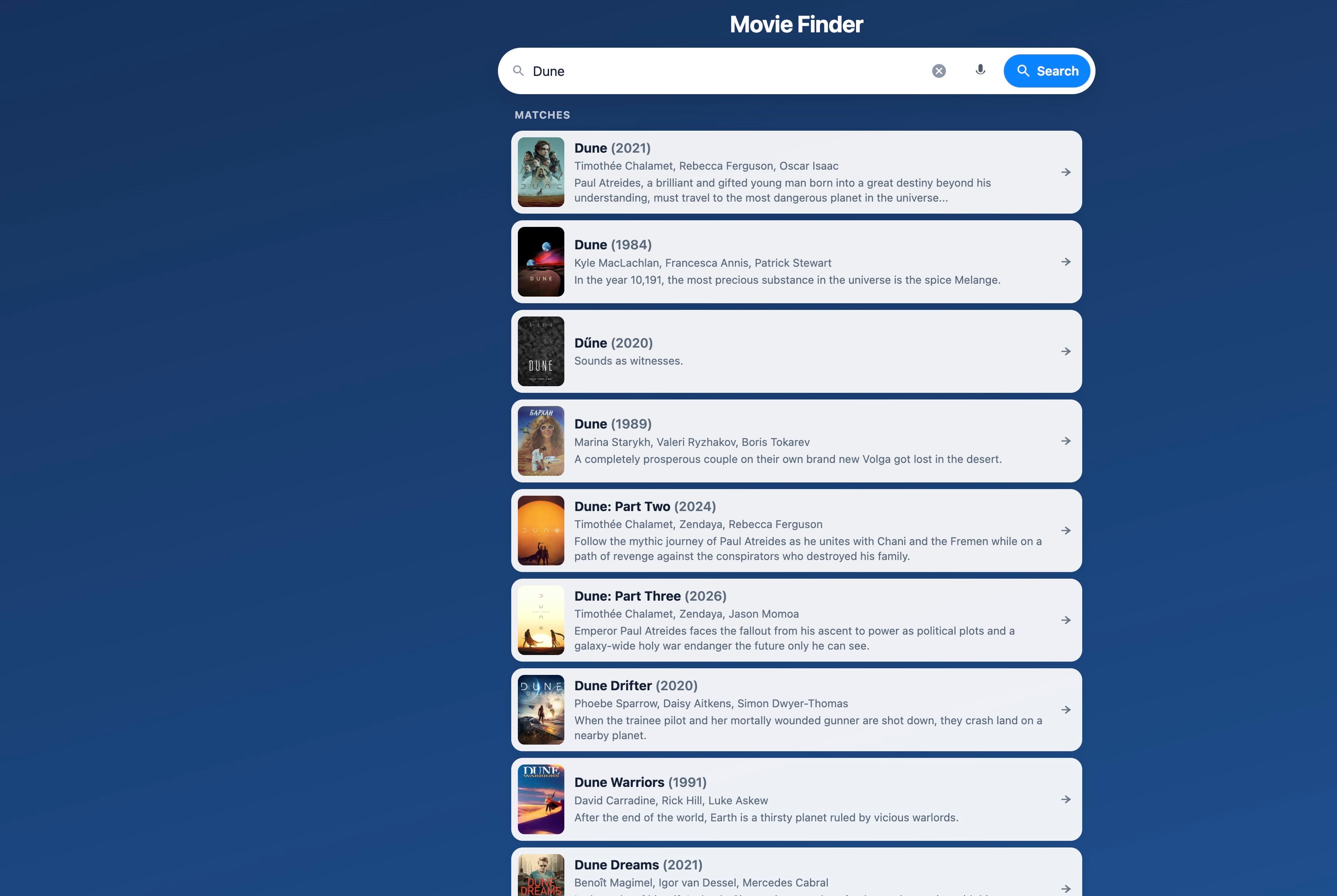 Movie search matches for Dune